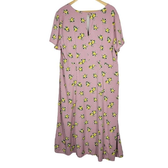 Torrid Midi Challis Dress Lavender, Lemon Pattern, Button Front Size 2x (18/20) - Picture 4 of 14